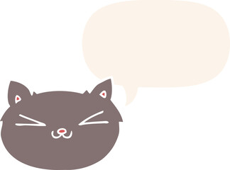 happy cartoon cat and speech bubble in retro style