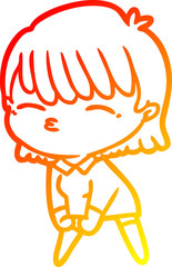 warm gradient line drawing cartoon woman
