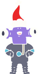 friendly flat color illustration of a alien wearing santa hat