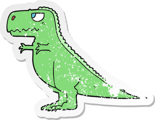 distressed sticker of a cartoon dinosaur