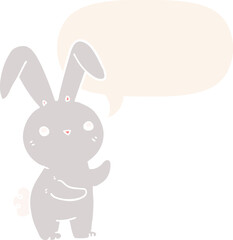 cute cartoon rabbit and speech bubble in retro style