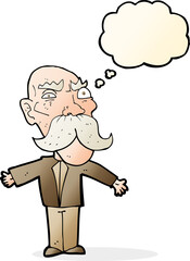cartoon angry old man with thought bubble