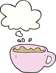 cartoon coffee cup and thought bubble