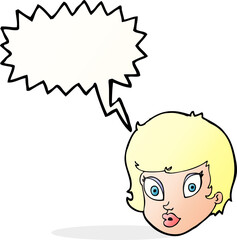 cartoon surprised female face with speech bubble