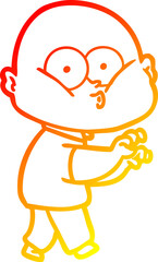 warm gradient line drawing cartoon bald man staring
