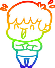 rainbow gradient line drawing cartoon laughing boy