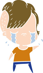 flat color style cartoon crying girl