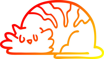 warm gradient line drawing cartoon sleepy cat