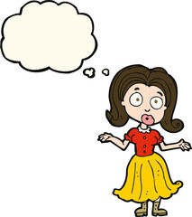 cartoon confused girl with thought bubble