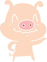 nervous flat color style cartoon pig