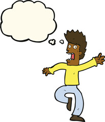 cartoon frightened man with thought bubble