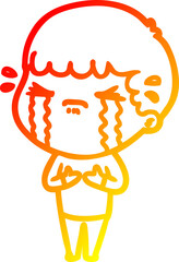 warm gradient line drawing cartoon man crying