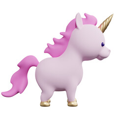 Cute little unicorn with a pink mane isolated on white background. 3d rendering     