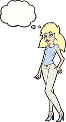 cartoon pretty woman with thought bubble