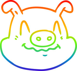 rainbow gradient line drawing cartoon pig face