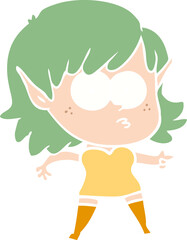 flat color style cartoon shocked elf girl
