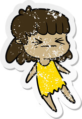 distressed sticker of a cartoon angry girl