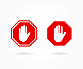 Obraz premium Stop sign. Stop hand symbol or icon. Red stop sign with hand symbol icon set vector illustration