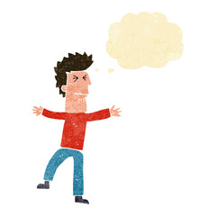 cartoon stressed man with thought bubble