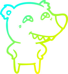 cold gradient line drawing cartoon bear showing teeth