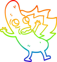 rainbow gradient line drawing cartoon flaming hotdog