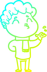 cold gradient line drawing cartoon man pouting