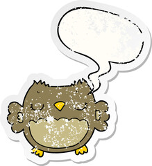 cute cartoon owl and speech bubble distressed sticker
