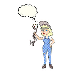 thought bubble cartoon electrician woman