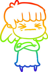 Fototapeta na wymiar rainbow gradient line drawing cartoon angry girl