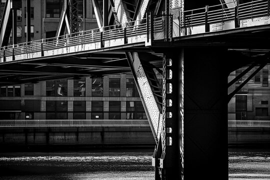 Abstract Bridge close up architectural detail monochrome background. High resolution black and white image