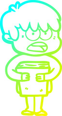 cold gradient line drawing worried cartoon boy