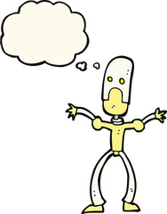 cartoon funny robot with thought bubble