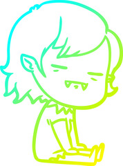 cold gradient line drawing cartoon undead vampire girl sitting