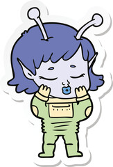 sticker of a cartoon alien girl
