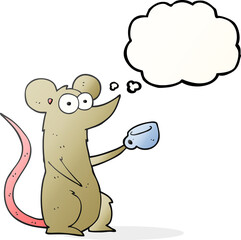 thought bubble cartoon mouse with coffee cup