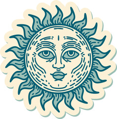 Fototapeta premium tattoo style sticker of a sun with face