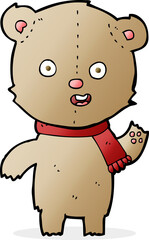 cartoon waving teddy bear with scarf