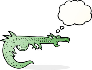 cartoon medieval dragon with thought bubble