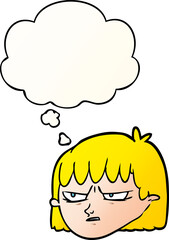 cartoon angry woman and thought bubble in smooth gradient style
