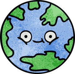 retro grunge texture cartoon planet earth