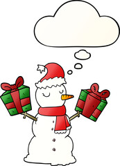 cartoon snowman and thought bubble in smooth gradient style