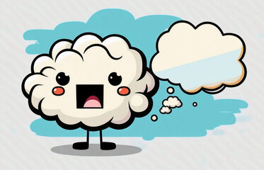 Talking Cloud On White Background, Anime Style. Generative AI