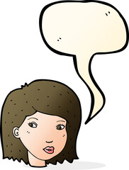 cartoon female face with speech bubble