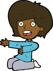 cartoon shocked woman on knees