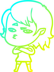 cold gradient line drawing cartoon vampire girl
