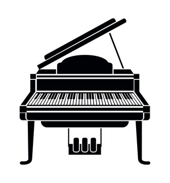 antique piano in monochrome silhouette