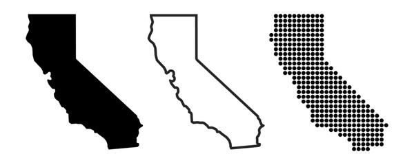 California map contour. California state map. Glyph and outline California map. US state map. Los Angeles symbol. San Francisco illustration - obrazy, fototapety, plakaty