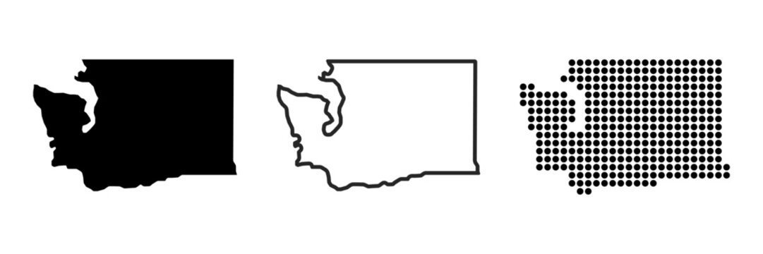 Washington state map contour. Washington state map. Glyph and outline Washington map. US state map.