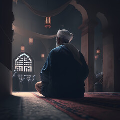 Moslem Prayer At Mosque. Generative AI