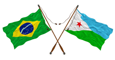 National flag of Djibouti  and Brazil. Background for designers